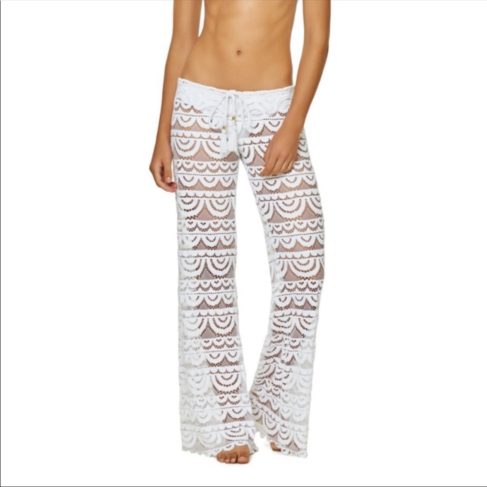 PilyQ Water Lily White Malibu Lace Pants XS - Coverup Swimming suit cover